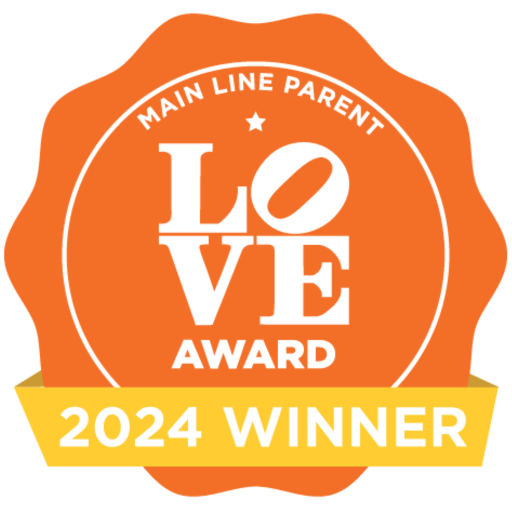 Main Line Parent Love Award 2024 Winner badge displayed in orange and yellow.