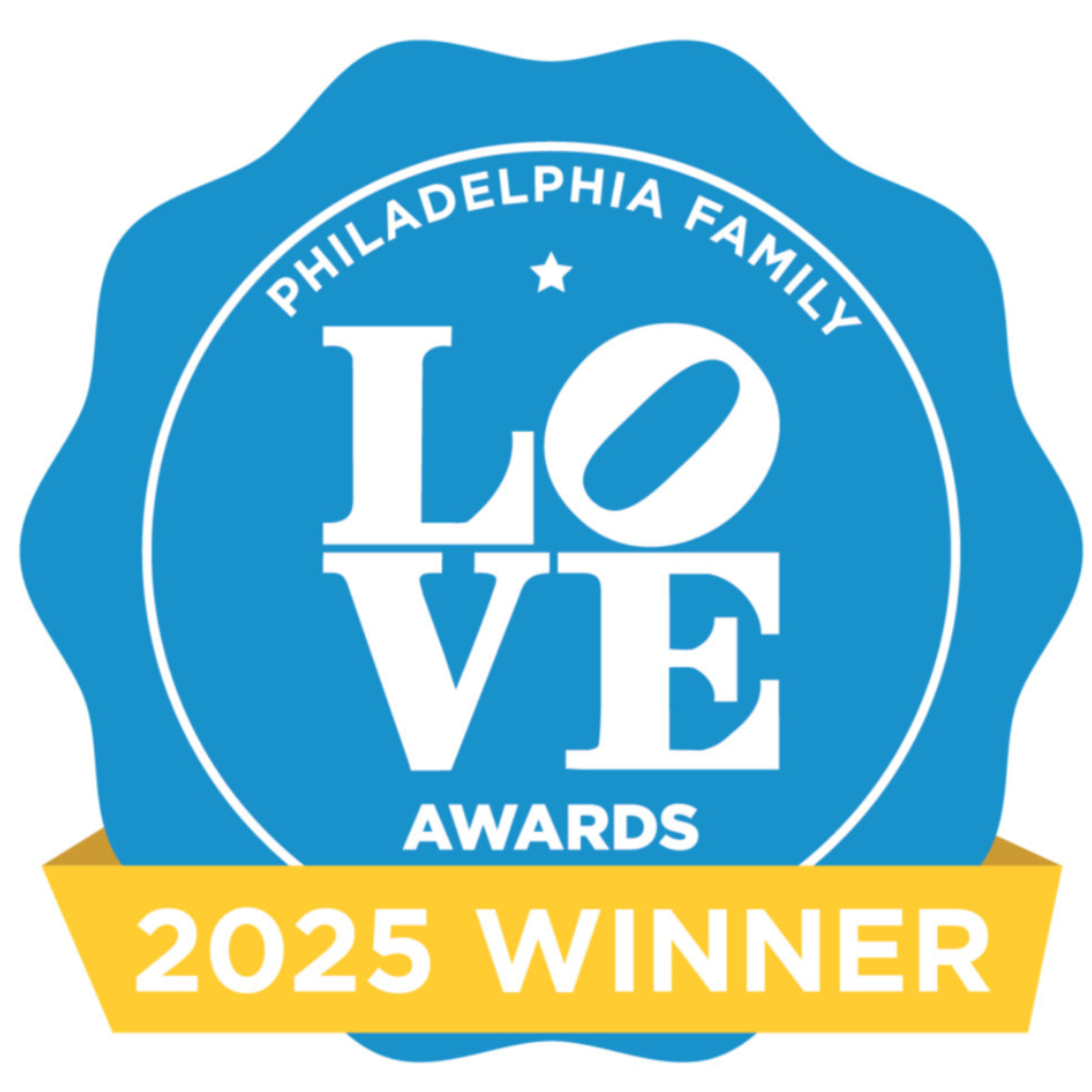 Philadelphia Family Love Awards 2025 Winner badge in blue and yellow.