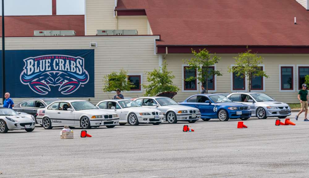 Vintage car show being held at the Blue Crabs stadium parking lot in Waldorf.