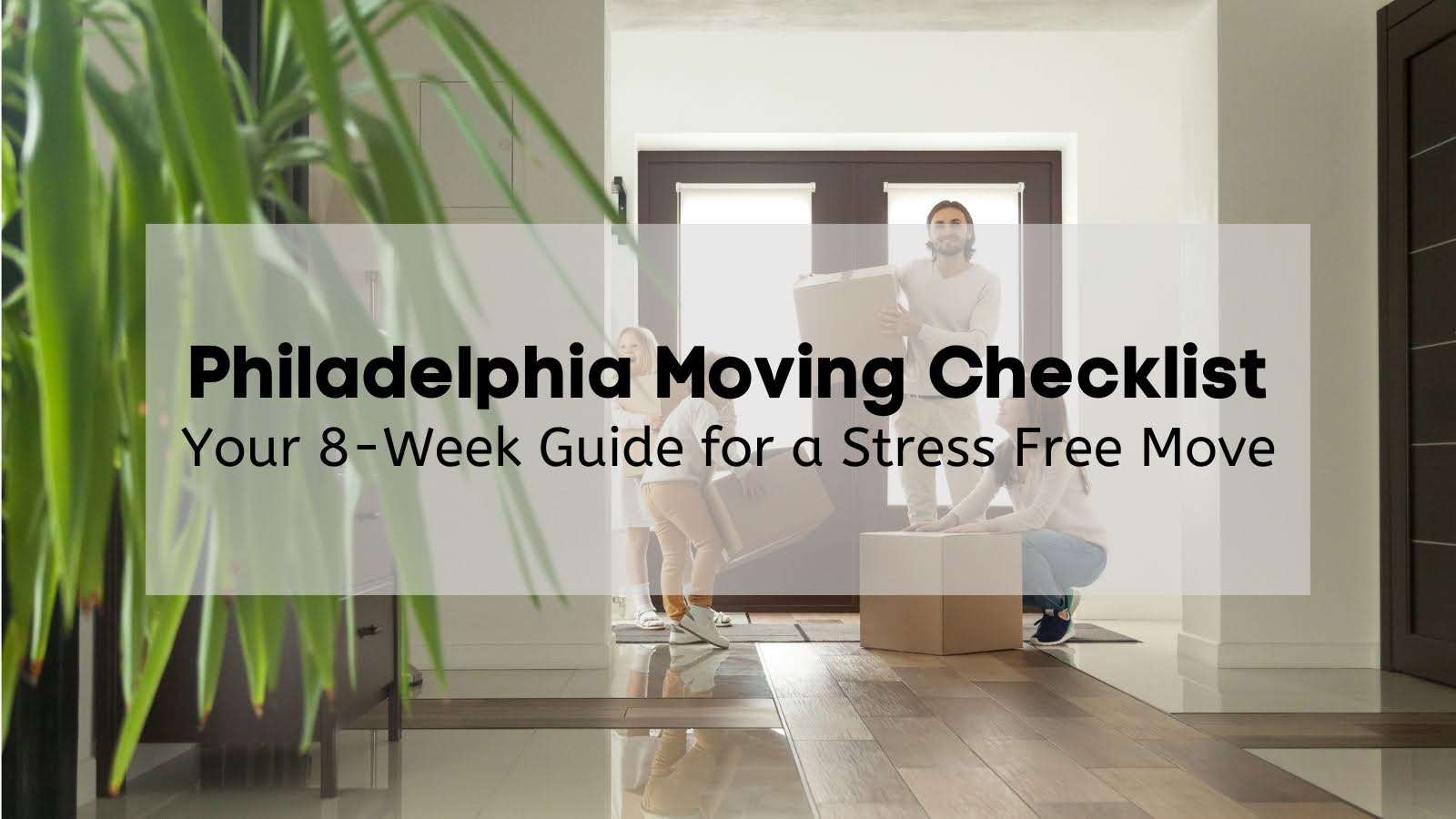 Happy family with kids holding boxes moving in new house.